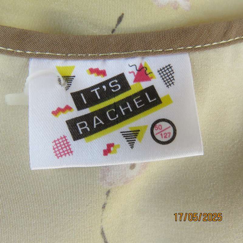 IT'S RACHEL rich cream long shift dress from Australia with brown-ecru-pink border.Size 44