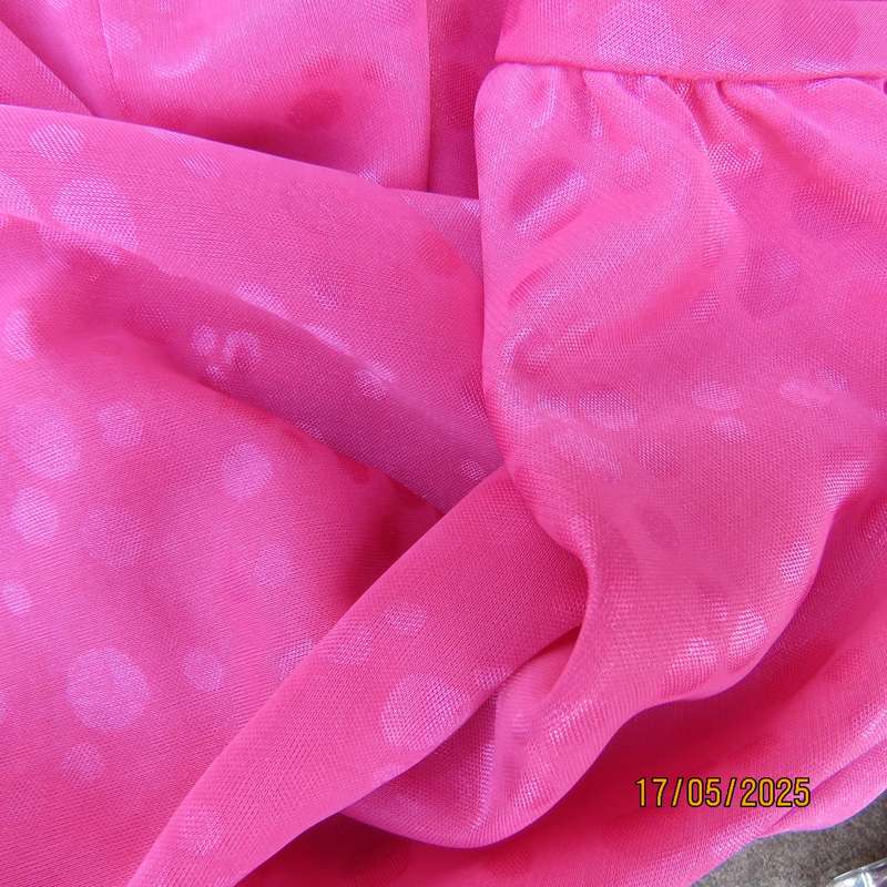 Boutique made magenta pink silky shiny patterned polyester shift short sleeve dress. Size 48