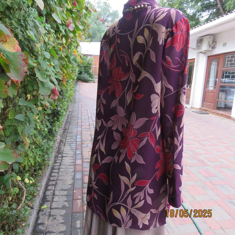 MERIEN HALL  long cuffed sleeve red wine colour button down top. Rust-ecru flowers. Size 38