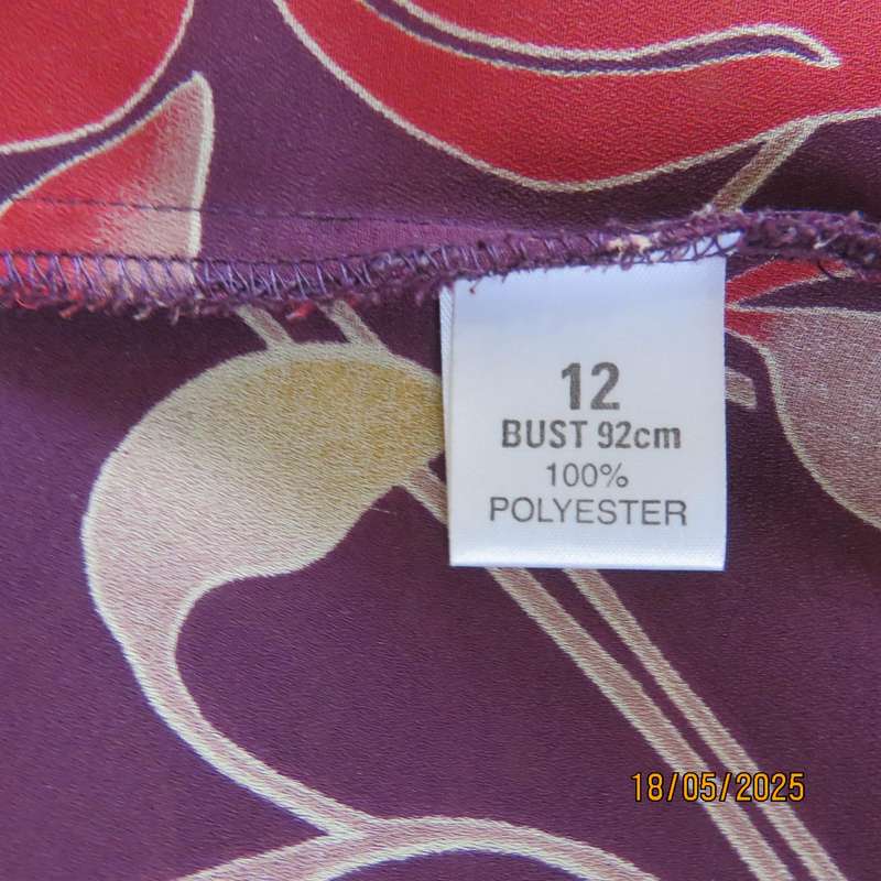 MERIEN HALL  long cuffed sleeve red wine colour button down top. Rust-ecru flowers. Size 38