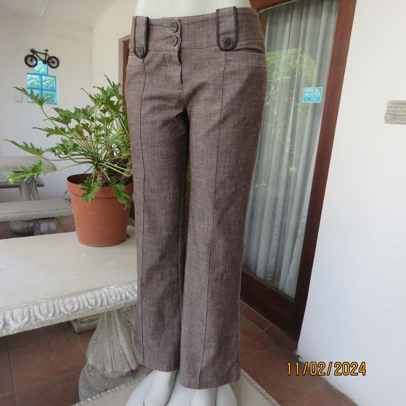 TRUWORTHS fashion pants in polycotton stretch mottled brown-beige fabric.Size 36. Very good cond.