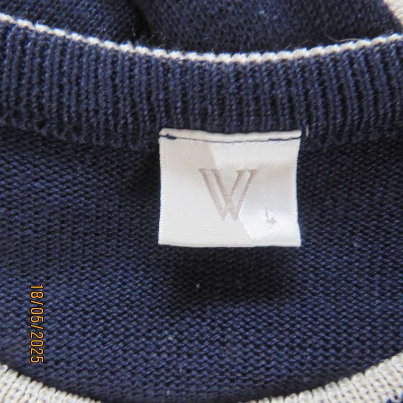 WOOLWORTHS acrylic knit navy-cream-beige colour blocked top. Size 40