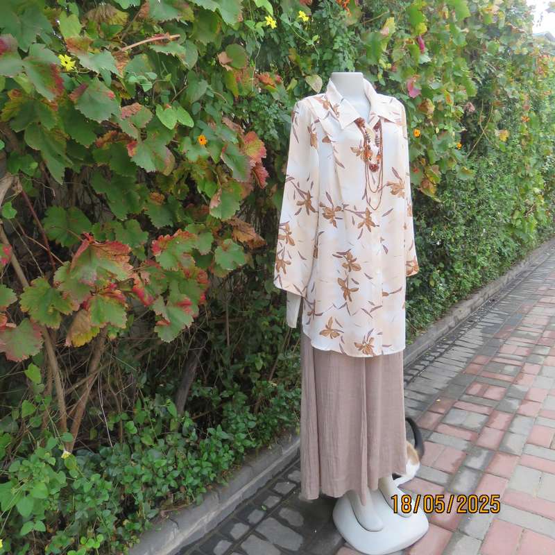 PENNY C rich cream with brown floral pattern long sleeve top. Size 48-50
