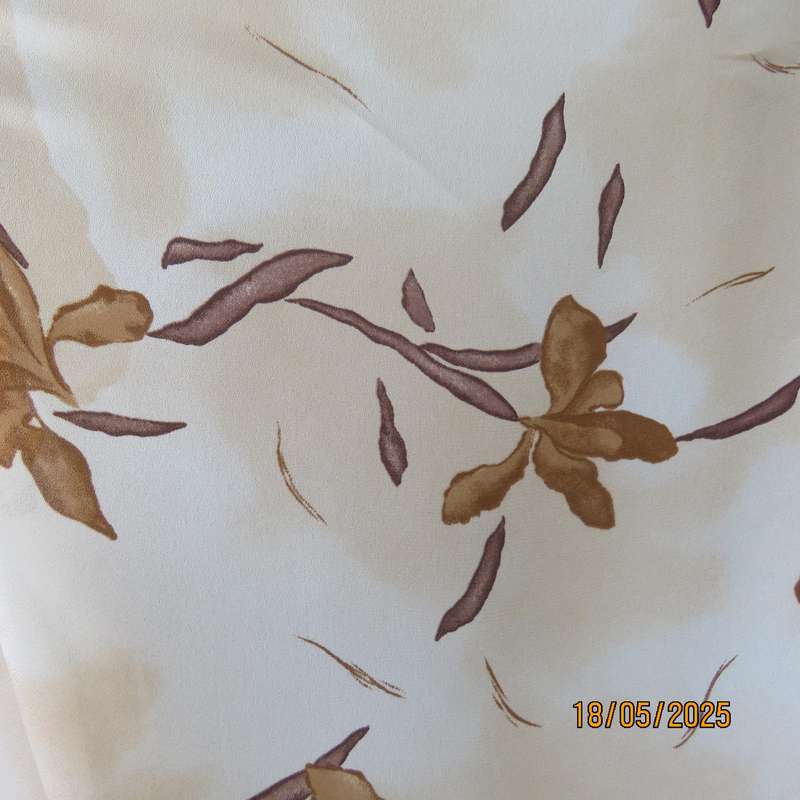 PENNY C rich cream with brown floral pattern long sleeve top. Size 48-50