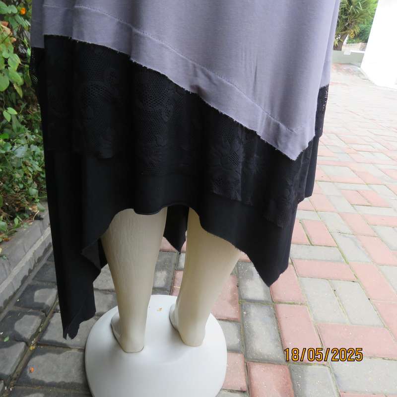 LINDA'S long sleeve dim grey stretch polycotton dress with black asymmetrical seamline. Size 36