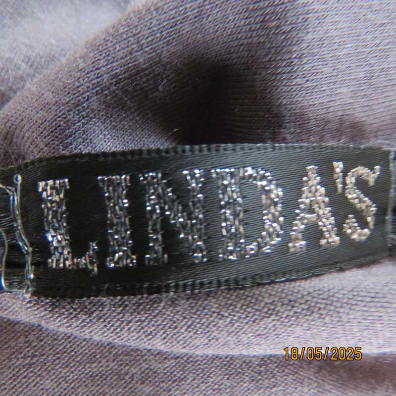 LINDA'S long sleeve dim grey stretch polycotton dress with black asymmetrical seamline. Size 36