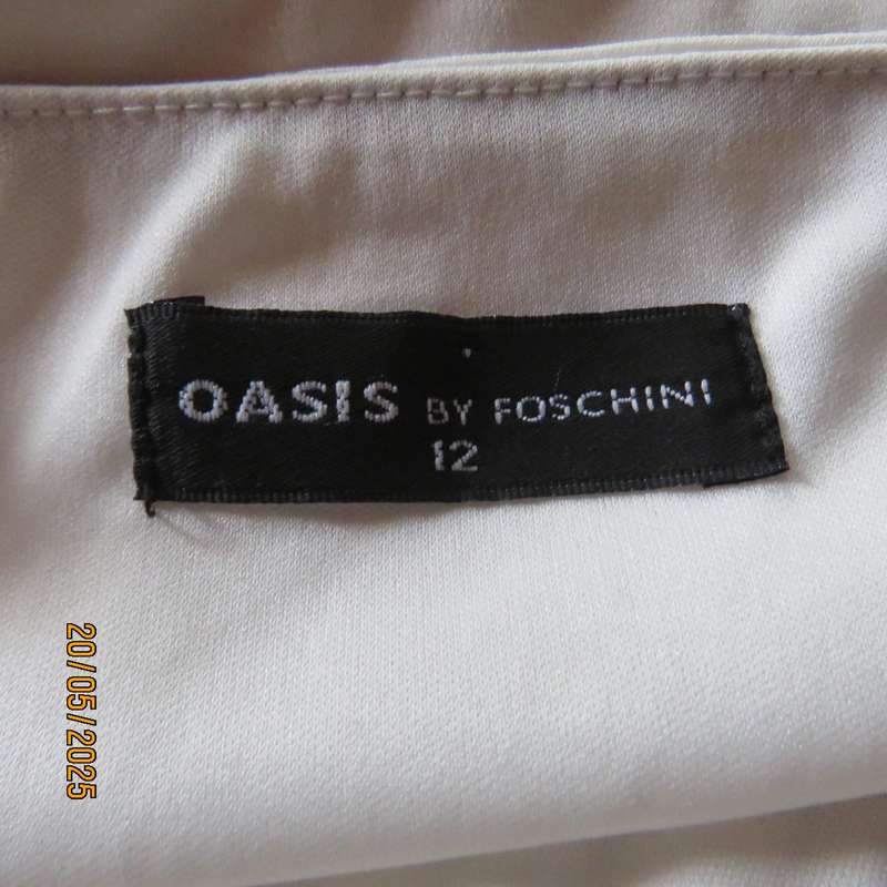 FOSHINI evening strappy dress in black with white sequins and white gathered bust area. Size 36