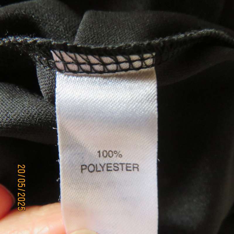 FOSHINI evening strappy dress in black with white sequins and white gathered bust area. Size 36
