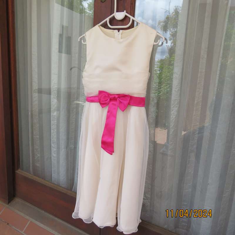light cream size 28 dress in polyester satin with glam tulle overlay skirt