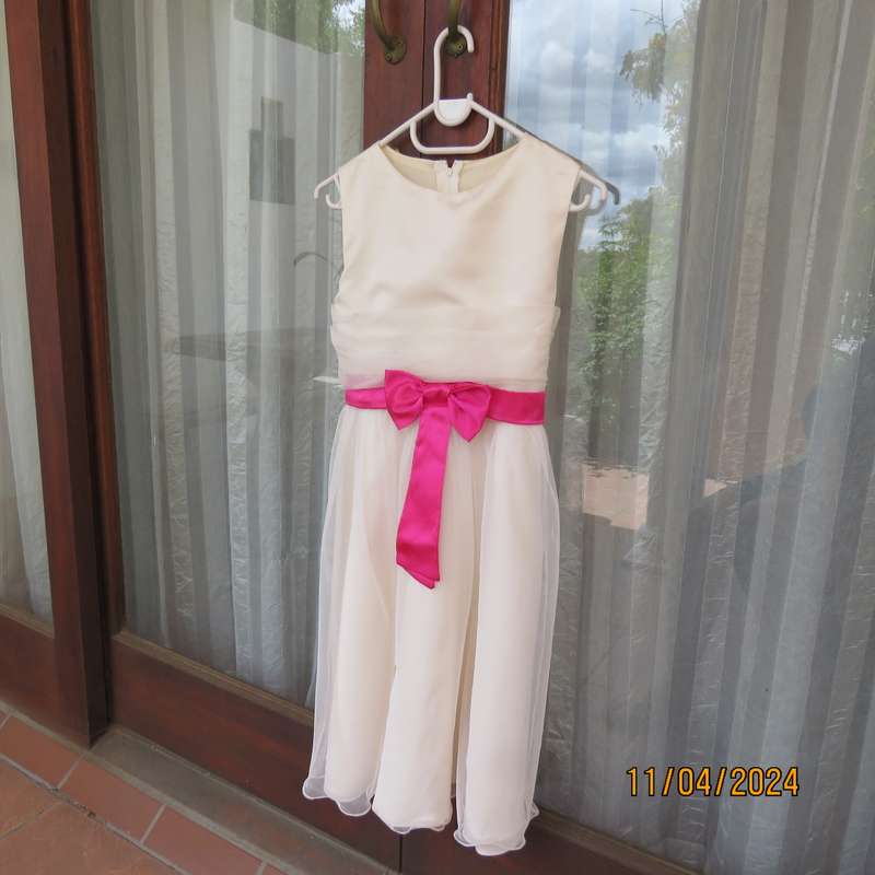 light cream size 28 dress in polyester satin with glam tulle overlay skirt