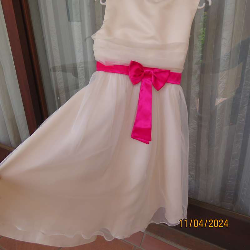 light cream size 28 dress in polyester satin with glam tulle overlay skirt