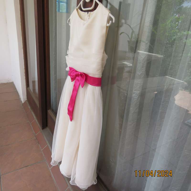 light cream size 28 dress in polyester satin with glam tulle overlay skirt