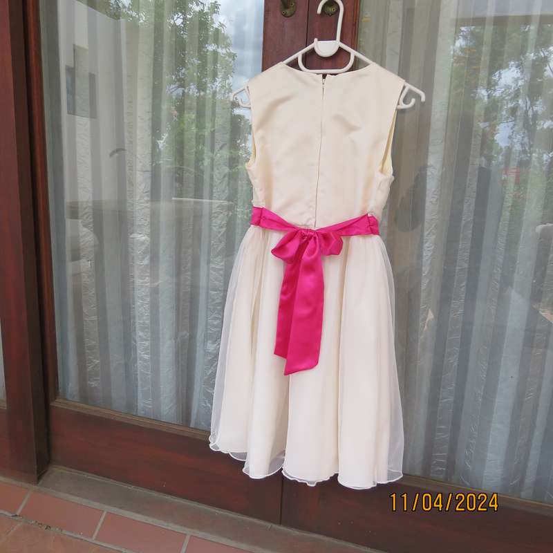 light cream size 28 dress in polyester satin with glam tulle overlay skirt