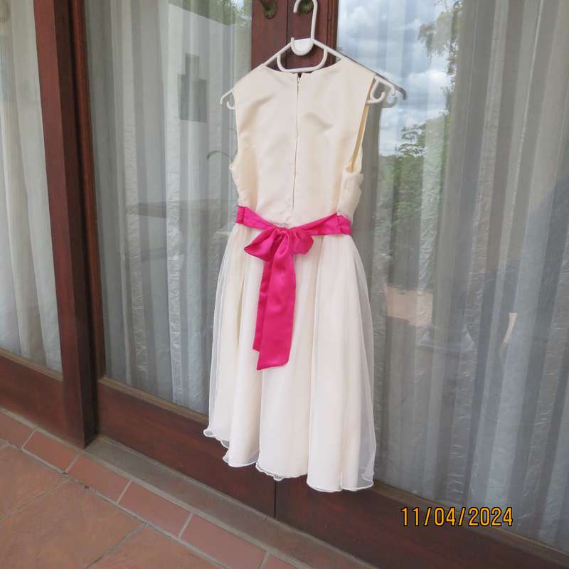 light cream size 28 dress in polyester satin with glam tulle overlay skirt