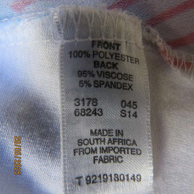 TRUWORTHS cool white sleeveless top with red-blue geometric print. Size 36.