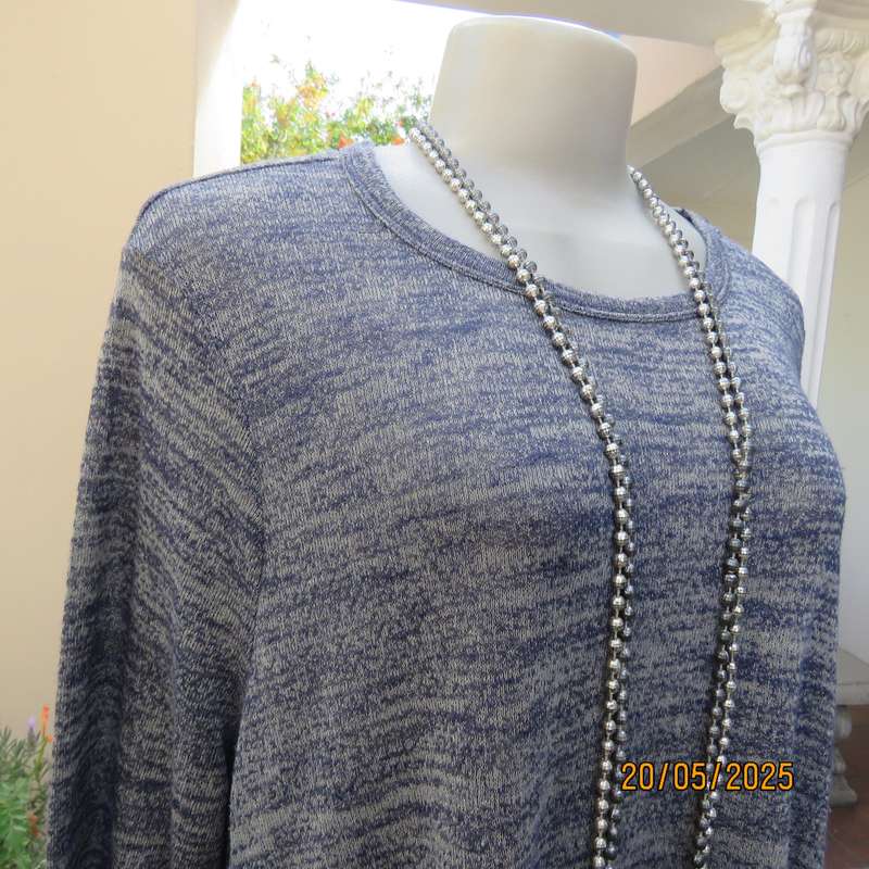 WOOLWORTHS navy-grey slip over long sleeve high-low top. Size 40. Rayon-poly stretch