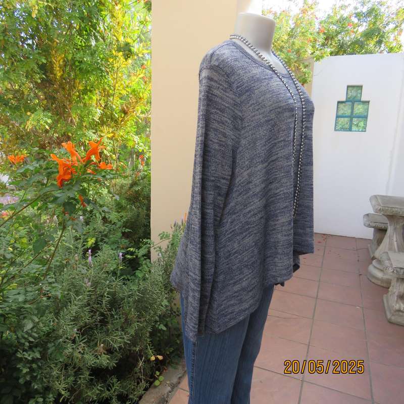 WOOLWORTHS navy-grey slip over long sleeve high-low top. Size 40. Rayon-poly stretch