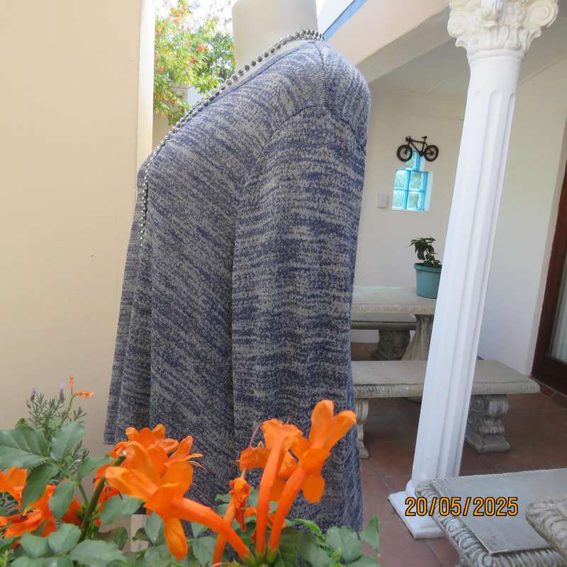 WOOLWORTHS navy-grey slip over long sleeve high-low top. Size 40. Rayon-poly stretch