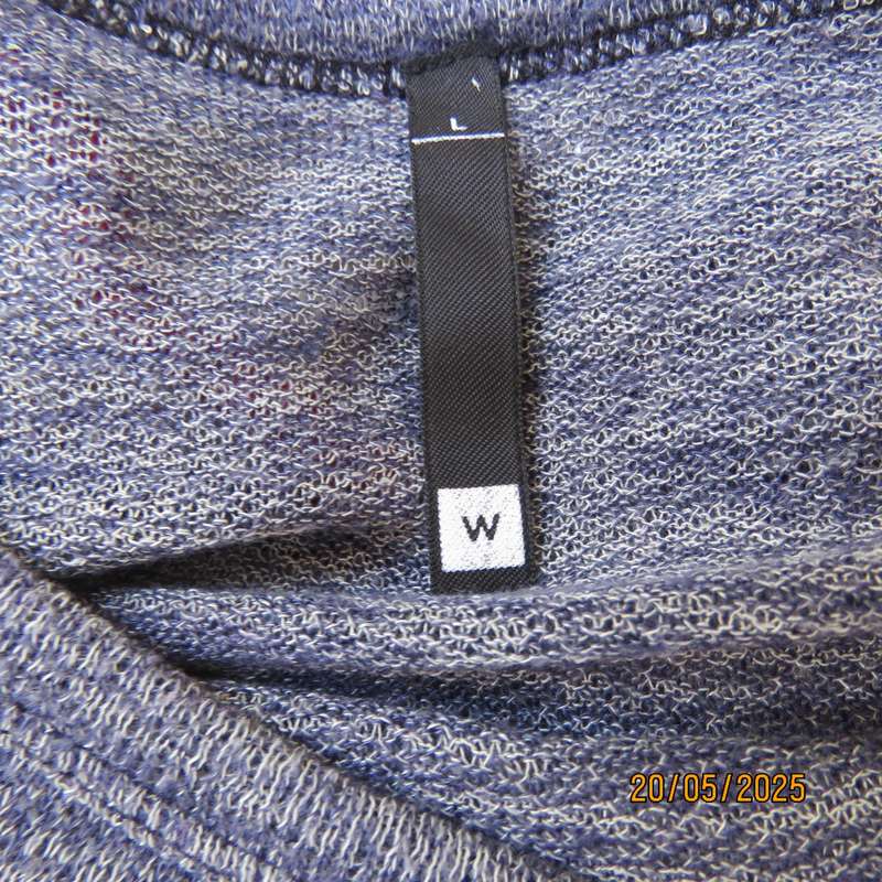 WOOLWORTHS navy-grey slip over long sleeve high-low top. Size 40. Rayon-poly stretch
