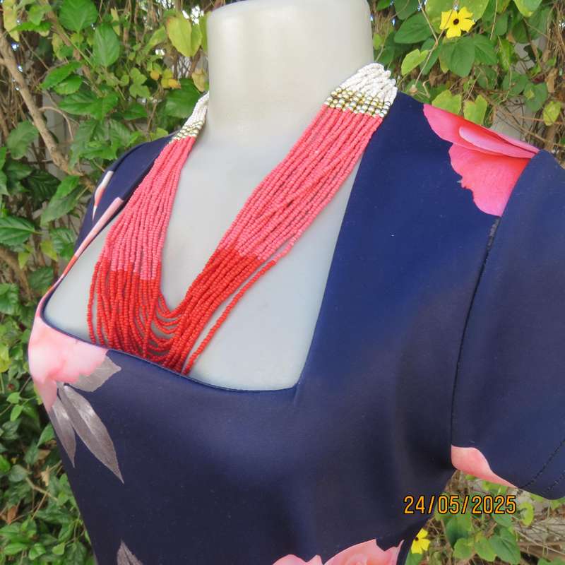QUIZ navy floral dress with crimson roses. Fold over bottom. Size 37. Square neckline