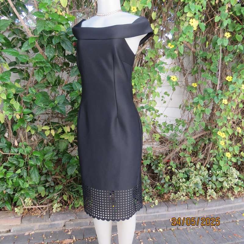 FOSHINI sleek black heavy stretch polyester sleeveless dress. Foldover neckline. Size 36
