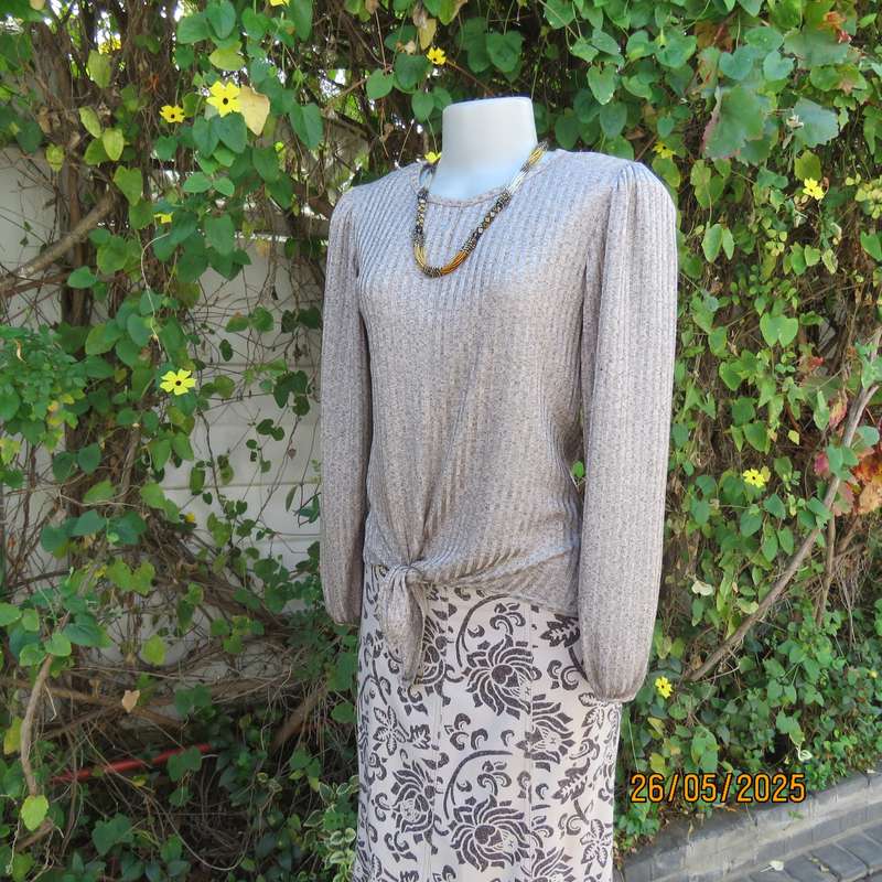IDENTITY mottled beige soft stretch polyester long sleeve slip over top size 34.