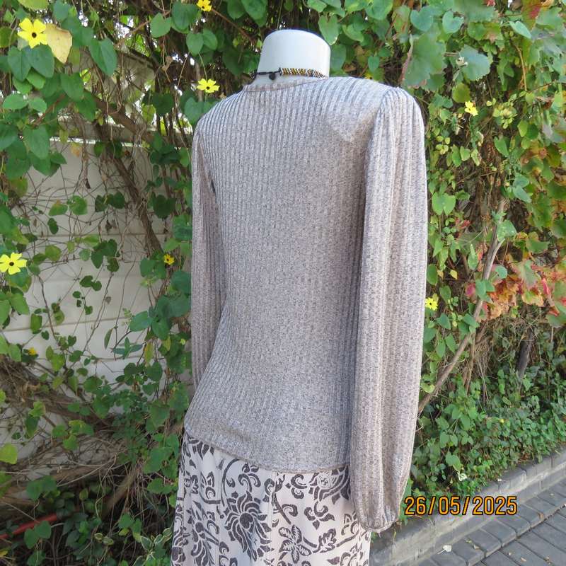 IDENTITY mottled beige soft stretch polyester long sleeve slip over top size 34.