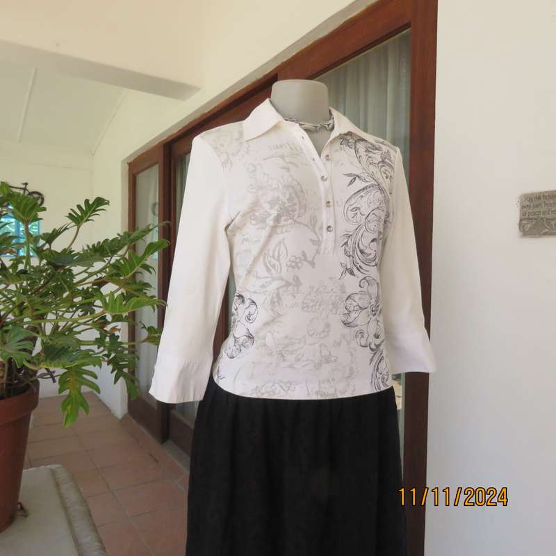 High quality GERRY WEBER Germany long sleeve 100% cotton cropped top .Black/Silver front.Size 32