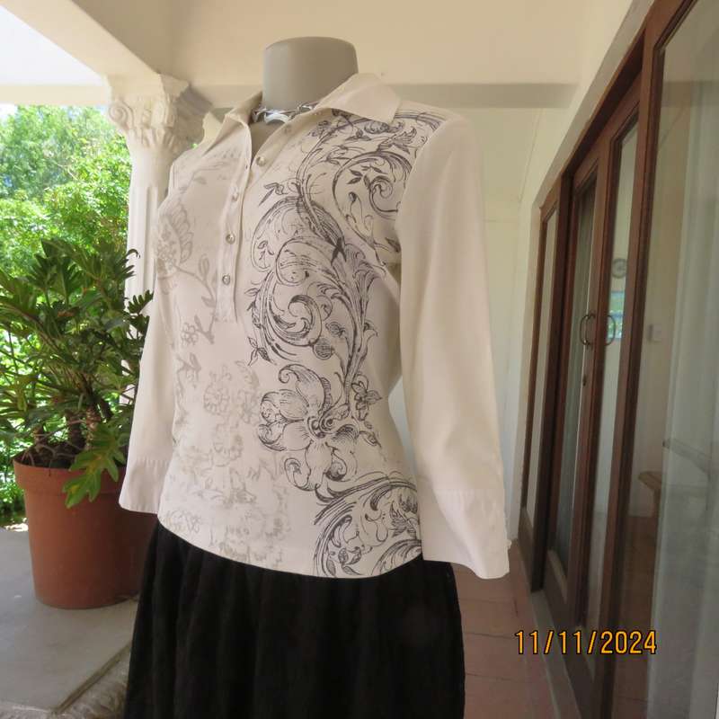 High quality GERRY WEBER Germany long sleeve 100% cotton cropped top .Black/Silver front.Size 32