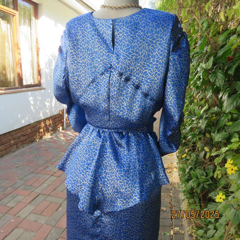 TOPICS as new special occasion royal blue-gold patterned size 40 dress with original belt.