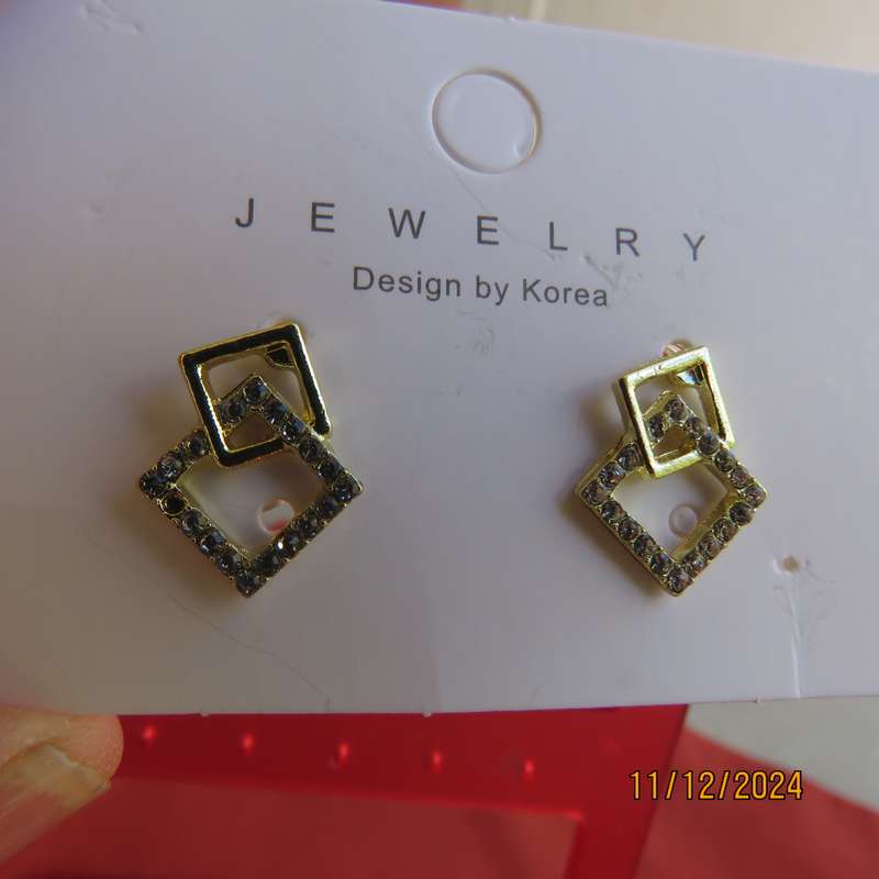 Tiny little gold square earrings with faux diamond stones. Glam factor. New item