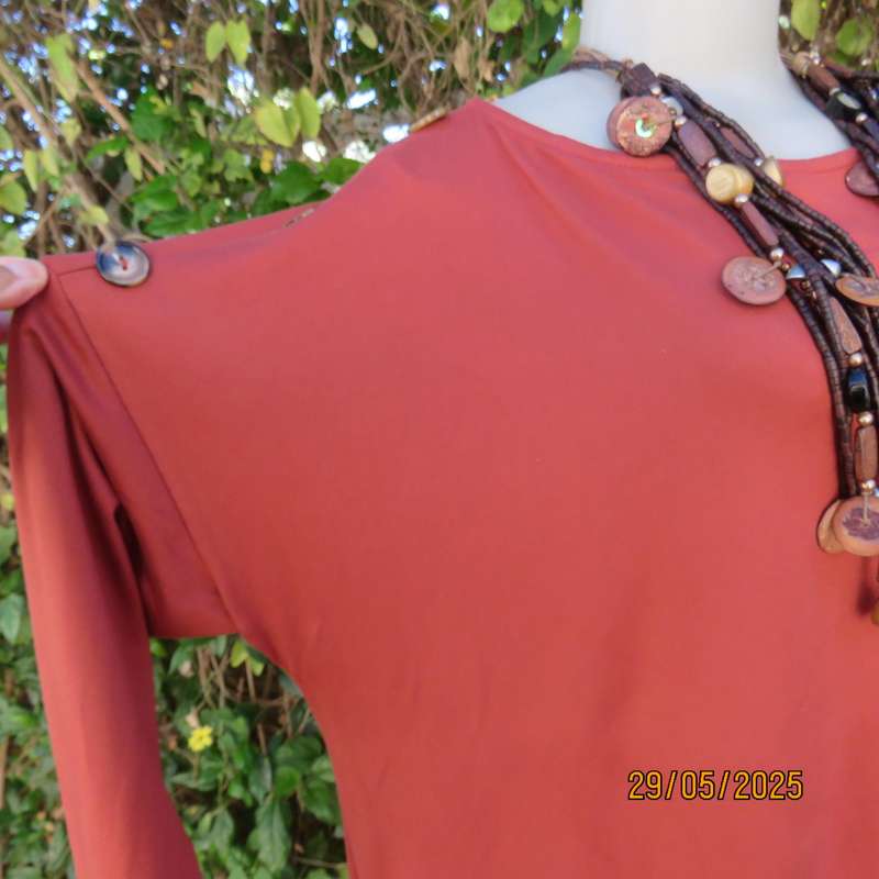 Oversized dark burnt orange long sleeve soft stretch polyester top size 46