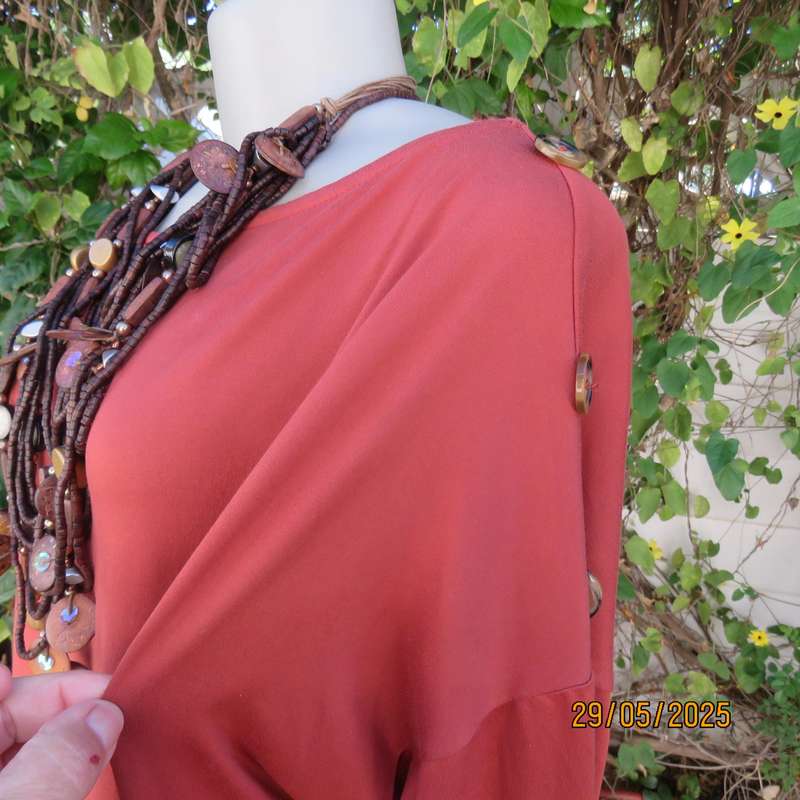 Oversized dark burnt orange long sleeve soft stretch polyester top size 46