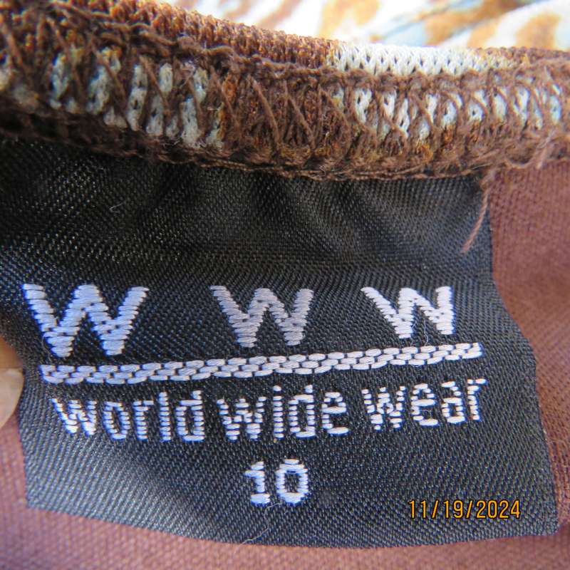 Cool Strappy Top in Jade-Brown-Cream Mesh Nylon Stretch, Size 34, Empire