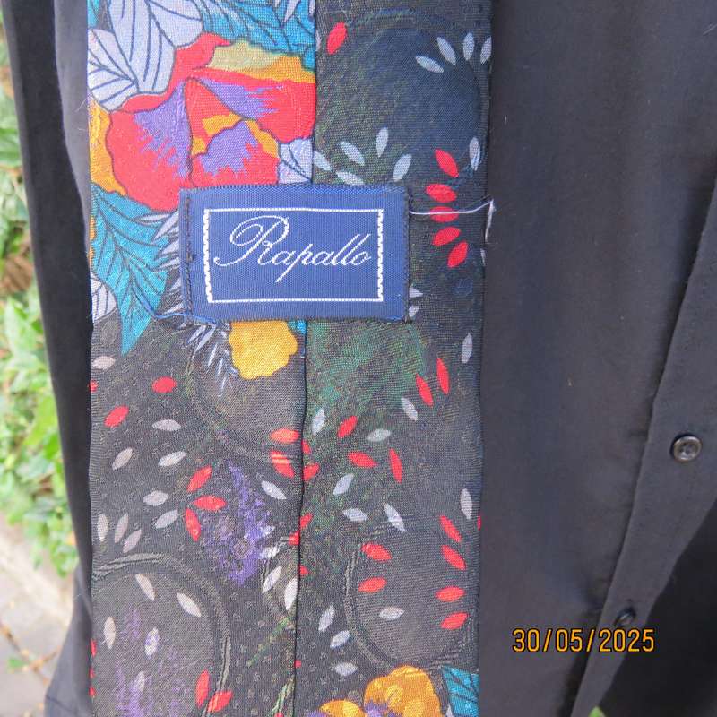 BRENTONI ebony black long sleeve men's shirt size Medium. Free Rapallo tie.