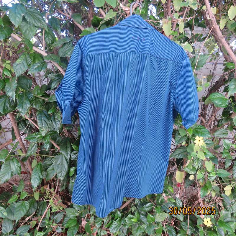 IDENTITY casual black-jade vertical striped short sleeve stretch cotton shirt size Large