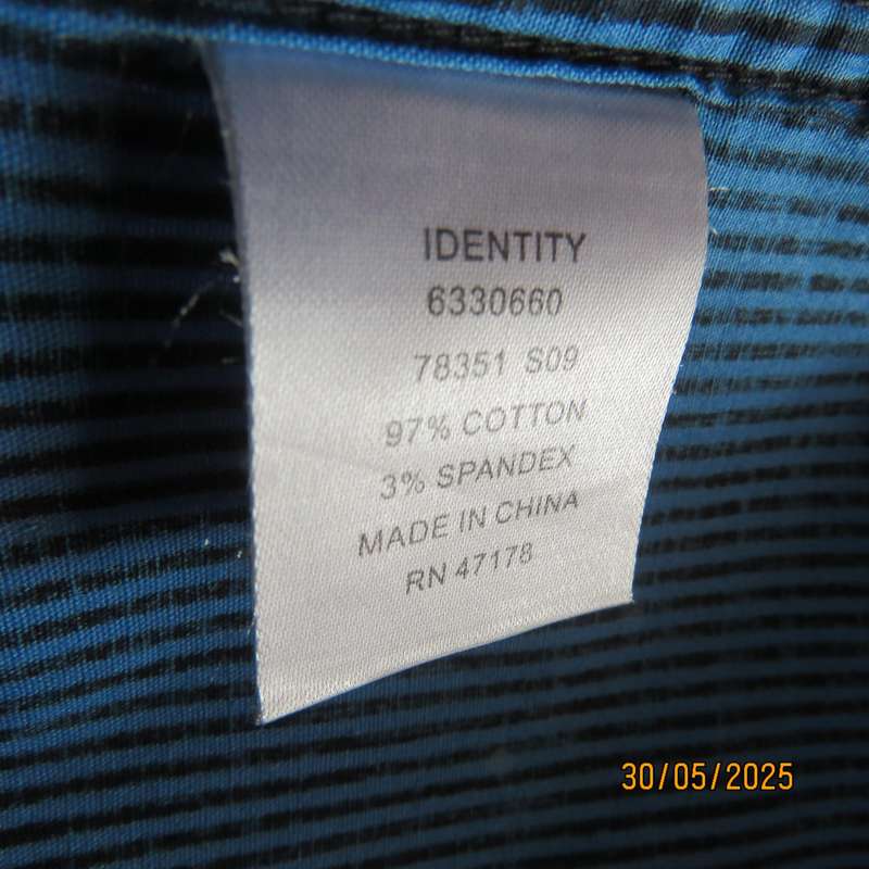IDENTITY casual black-jade vertical striped short sleeve stretch cotton shirt size Large