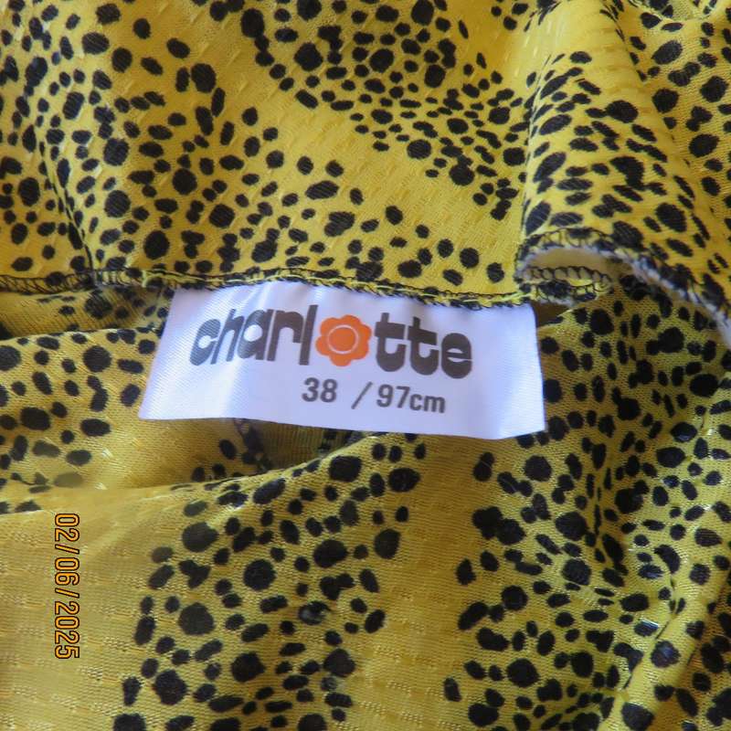 CHARLOTTE vintage size 38 honey yellow dress with black stripe patterns. 2 pieces.