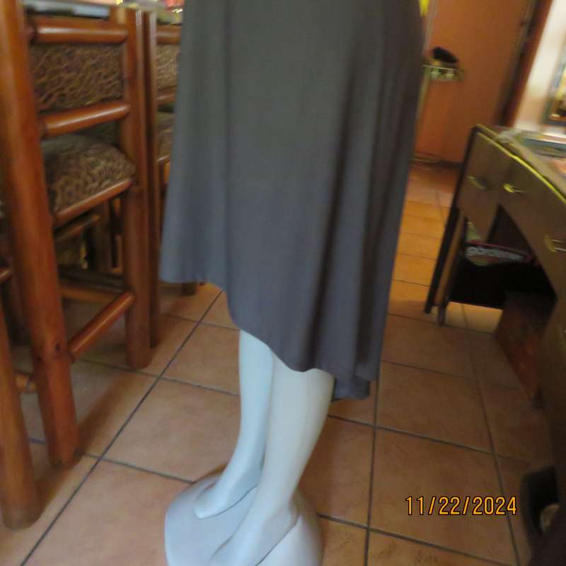 BALADU smoke grey stretch polyester smart casual dress.High-low seamline. Size 38.Cross over bust.