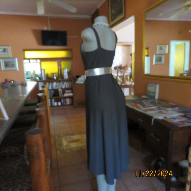 BALADU smoke grey stretch polyester smart casual dress.High-low seamline. Size 38.Cross over bust.