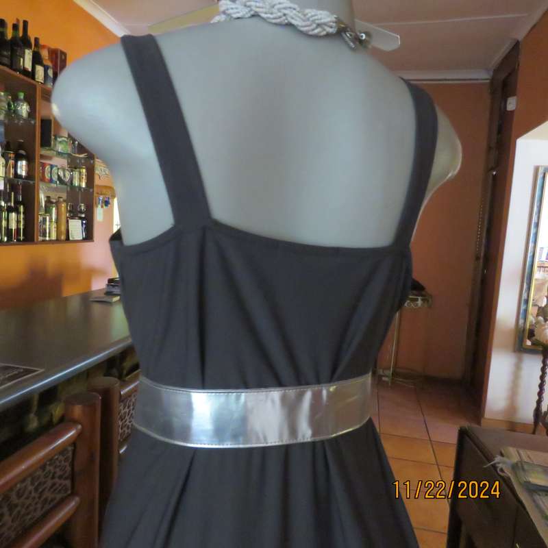 BALADU smoke grey stretch polyester smart casual dress.High-low seamline. Size 38.Cross over bust.