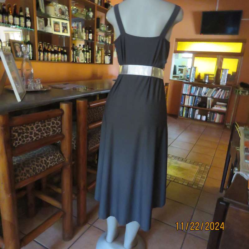 BALADU smoke grey stretch polyester smart casual dress.High-low seamline. Size 38.Cross over bust.