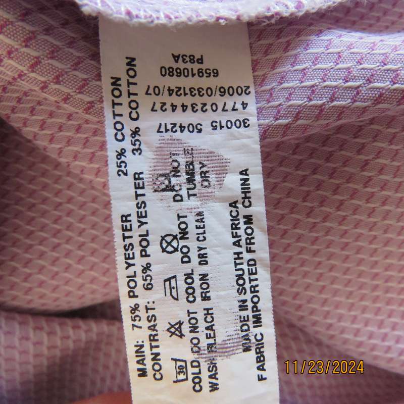 ENZO long sleeve pink-white textured polycotton smart shirt in size Small. Free matching tie. As new