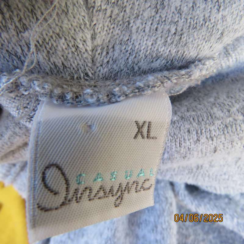 Soft stretch poly knit silvergrey long top with wide fold over collar. Size 40