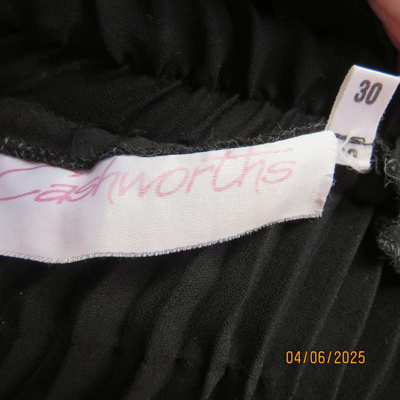 CASHWORTHS sheer polyester black permanent pleated skirt. Size 30. Elastic waist.