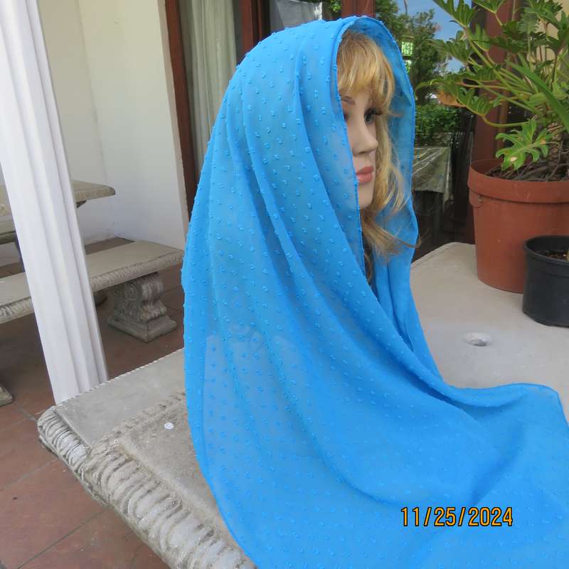 Fabulous cobalt blue sheer polyester scarf with embossed dots. 1.60cm x 52cm. New item.