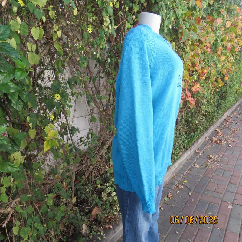 Hand knitted light jade plain knit long sleeve pullover cardi size 42. As new