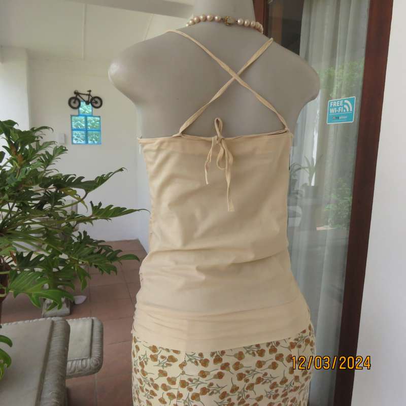 Beautiful rich cream strappy top in polycotton. Gathered front. Cross over back,Size 32.By SAMA JEE