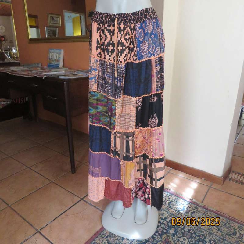 Patchwork ankle length ethnic skirt size 38-42. Elasticated waist-drawstring.