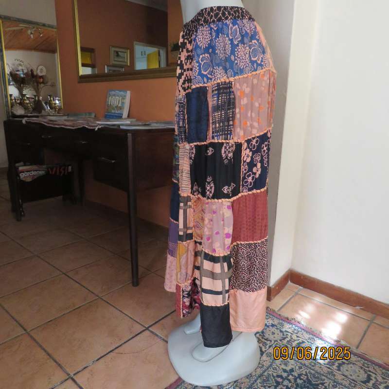 Patchwork ankle length ethnic skirt size 38-42. Elasticated waist-drawstring.